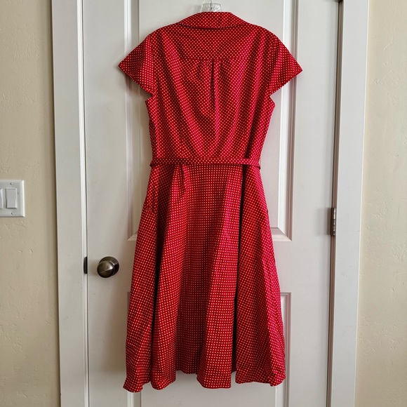 Laura Ashley Red and White Polka Dot Midi Dress - Picture 6 of 7